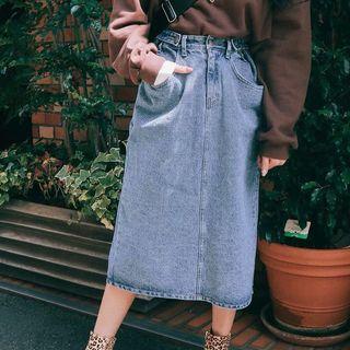 Denim Midi Skirt As Shown In Figure - One Size