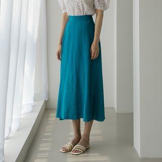 Tie-waist Slit-side Maxi Flare Skirt