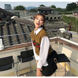 Pattern Embroidered Vest / High-waist Skirt / Plain Shirt