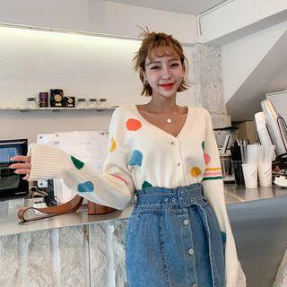 V-neck Multicolor Dotted Cardigan
