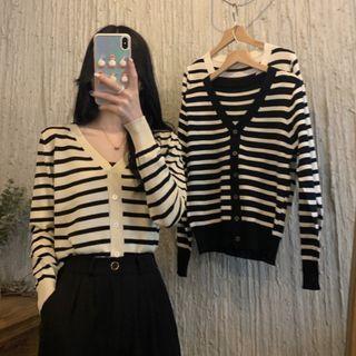 V-neck Color Block Striped Long-sleeve Knit Top