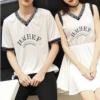 Couple Matching Sleeveless A-line Dress / Short-sleeve T-shirt