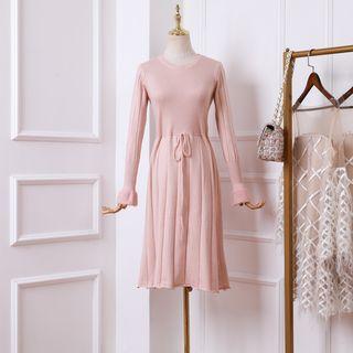 Long-sleeve Midi Knit Dress Pink - One Size