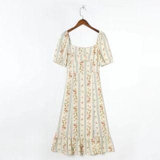 Short-sleeve Floral Print Ruffle Hem A-line Dress