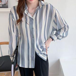Long-sleeve Striped Loose Fit Chiffon Shirt