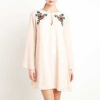 Cutout Embroidered Long-sleeve Dress