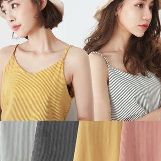 Striped Spaghetti Strap V-neck Top