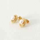 Pearl Bezel Ear Studs Gold - One Size