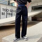High Waist Denim Panel Wide Leg Pants