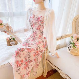 Loose-fit Blouse/ Sleeveless Floral Sheath Dress