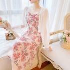 Loose-fit Blouse/ Sleeveless Floral Sheath Dress
