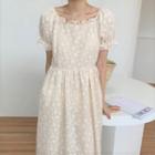Puff-sleeve Floral A-line Midi Dress Almond - One Size