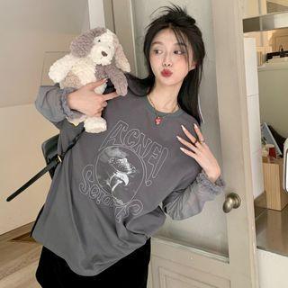 Crewneck Printed Mesh Oversize Top
