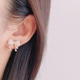 Faux Pearl Bow Clip-on Earring 1 Pair - Clip On Earrings - Gold - One Size