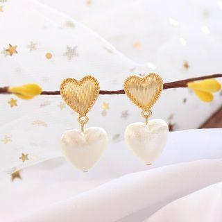 Faux Pearl & Alloy Heart Dangle Earring 6371 - One Size
