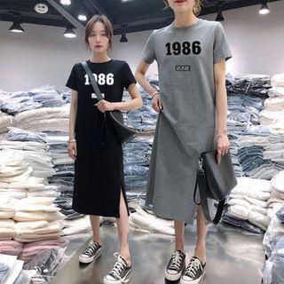 Short-sleeve Number Midi T-shirt Dress