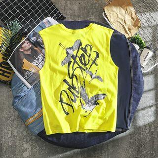 Sleeveless Crane Print T-shirt