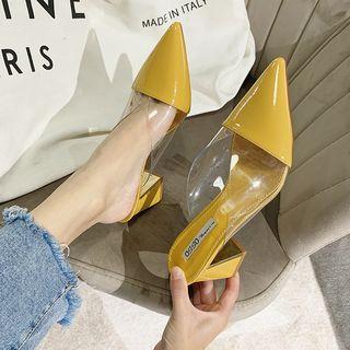 Patent Pointy-toe Chunky-heel Mules