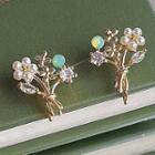 Rhinestone Flower Clip-on Earring C-864 - 1 Pair - Gold - One Size