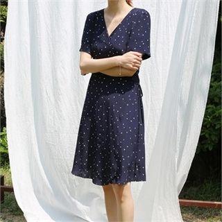 Wrap-front Heart Print Dress