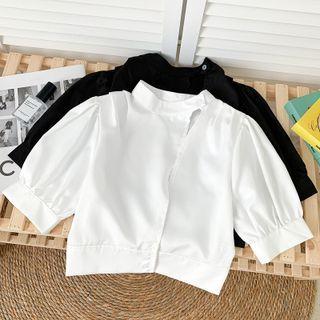 Details Puff-sleeve Cutout Crop Shirt