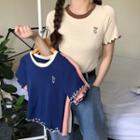 Short-sleeve Rabbit Embroidered Ruffle Trim T-shirt