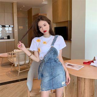 Floral Top / Bow Denim Vest Dress