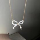Faux Pearl Bow Pendant Necklace 1 Pc - As Shown In Figure - One Size