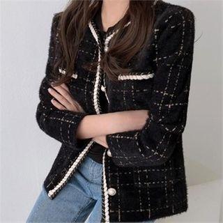 Braided-trim Fuax-pearl Button Jacket