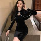 Set: Velvet Cape+ Long-sleeve Sheath Dress