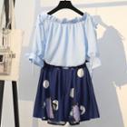 Set: Plain Chiffon Blouse + Printed Wide Leg Shorts