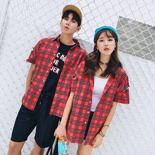 Couple Matching Short-sleeve Plaid Shirt