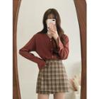 Bell-sleeve Faux-pearl Button Blouse