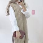 Sleeveless Cable-knit Midi Dress/ Bell-sleeve Shirt