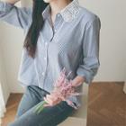 Lace-collar Dip-back Striped Shirt