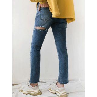 Cutout-back Washed Straight-cut Jeans