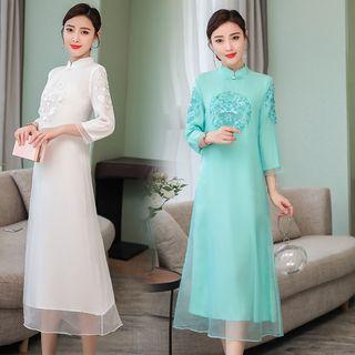 3/4-sleeve Qipao A-line Midi Dress