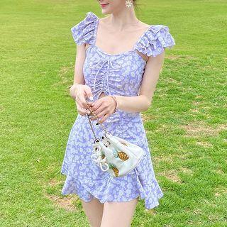 Floral Print Drawstring Swimdress