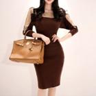 Two-tone Knit Sheath Dress Dark Khaki - One Size