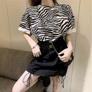 Round-neck Zebra Printed Short Sleeve T-shirt