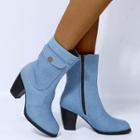 Denim Pocket Chunk-heel Ankle Boots