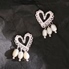 925 Sterling Silver Lace Heart Freshwater Pearl Fringed Earring