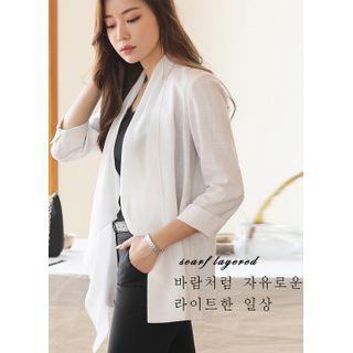 Collarless Blazer With Chiffon Scarf