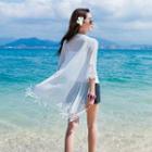 Fringed Short-sleeve Chiffon Cover-up