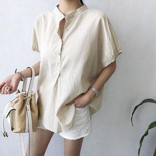 Mandarin-collar Drawcord-back Blouse