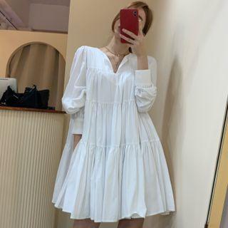 3/4 Sleeve V-neck Crinkled Dress