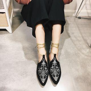 Embroidered Lace Up Sandals