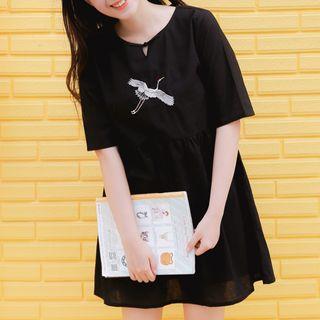 Embroidered Elbow-sleeve T-shirt Dress