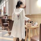 Embroidered Hooded Long Light Jacket White - One Size