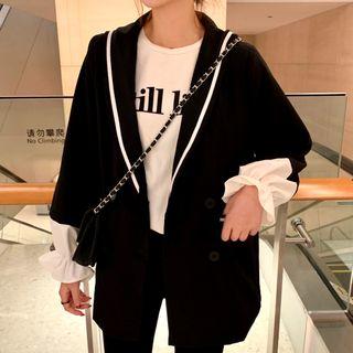 Sailor Collar Double-breasted Jacket Black - One Size